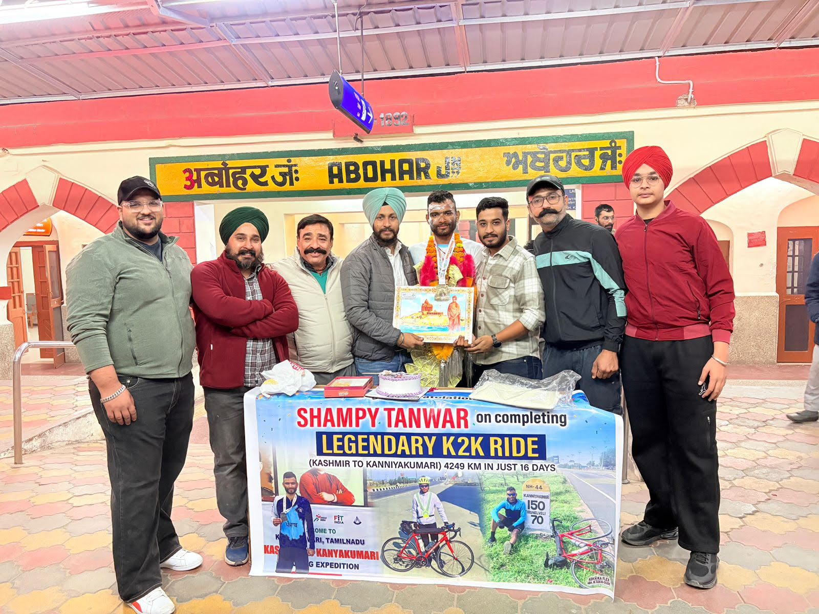 ਅਬੋਹਰ ਪੈਡਲਰਜ਼ ਕਲੱਬ ਦੇ ਮੈਂਬਰ ਸਾਈਕਲਿੰਗ ਯਾਤਰਾ — K2K (ਕਸ਼ਮੀਰ ਤੋਂ ਕਨਿਆਕੁਮਾਰੀ) ਐਂਡੂਰੈਂਸ ਰਾਈਡ — ਨੂੰ ਸਫਲਤਾਪੂਰਵਕ ਮੁਕੰਮਲ